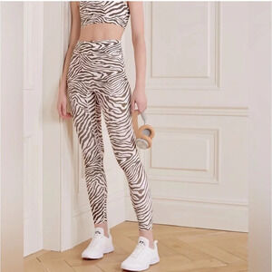 Bandier All Access Center Stage Leggings Zebra Cream Brown High Rise Animal NEW
